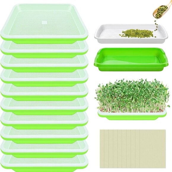 10 Pack Green Seed Sprouter Trays- Soil-Free Cultivation Germination Tray, BPA F - Picture 1 of 8